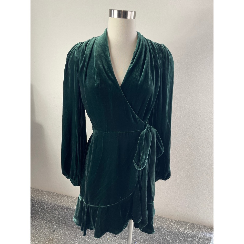Banana Republic Womens Small Emerald Green Silk Blend Velvet Wrap Mini Dress